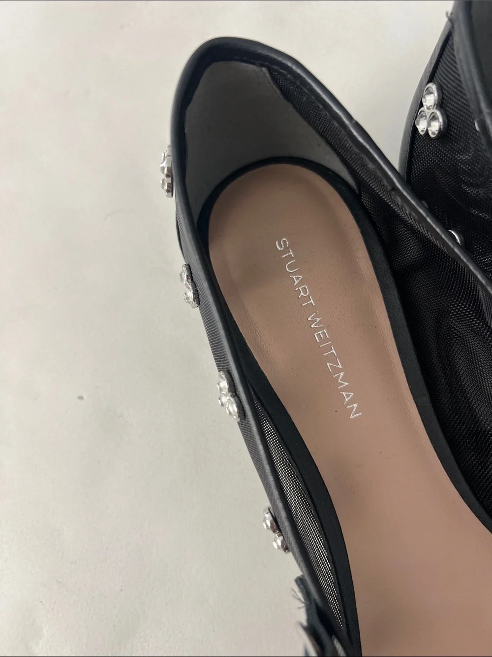 Stuart Weitzman Tammy Mesh & Leather Mary Jane Ballet Flats in Black Sz 8 $495